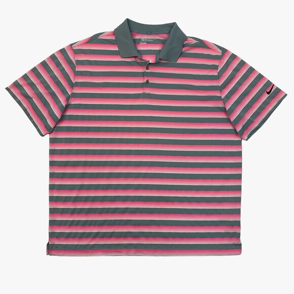 Nike Polo Shirt Mens 2XL Gray Pink Golf Tech Ultra Striped Dri Fit Performance - Picture 1 of 10